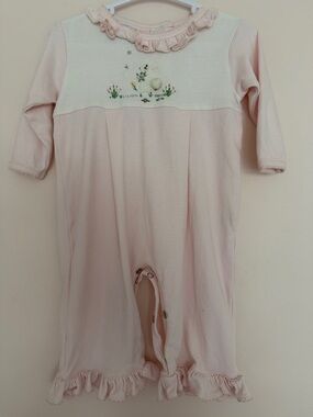 Squiggles by Charlie Soft Pink Ruffle Baby One-Piece with Embroidered Bunny